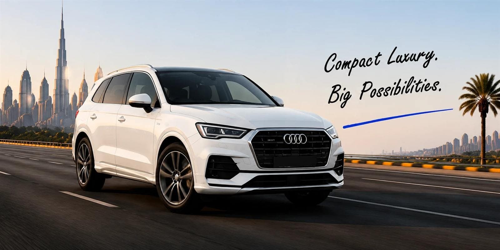 فخامة مدمجة. إمكانيات كبيرة. — Audi Q3 على طريق سريع في دبي