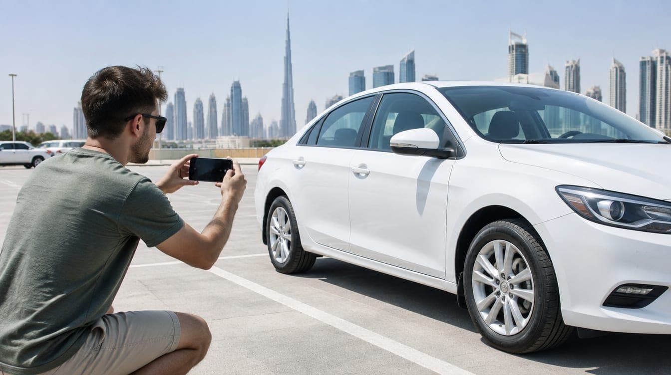 A rental car being inspected at handover