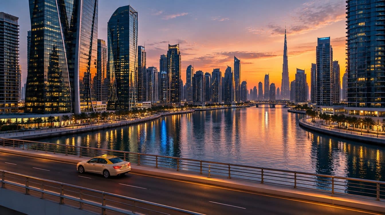 Hochhäuser von Business Bay am Kanal in Dubai