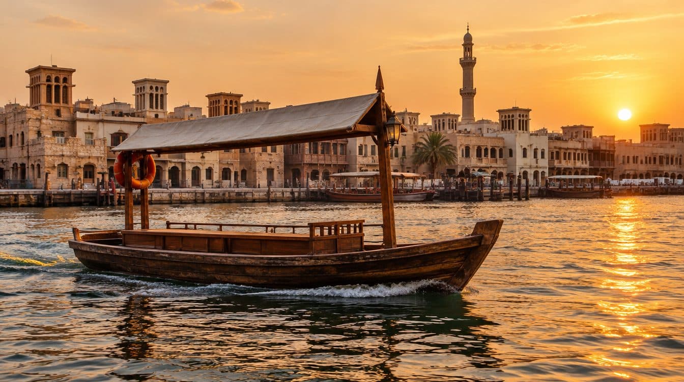 Ein Taxi in Dubai und ein Metro-Zug auf der kurzen Strecke zwischen dem Dubai International Airport und Deira