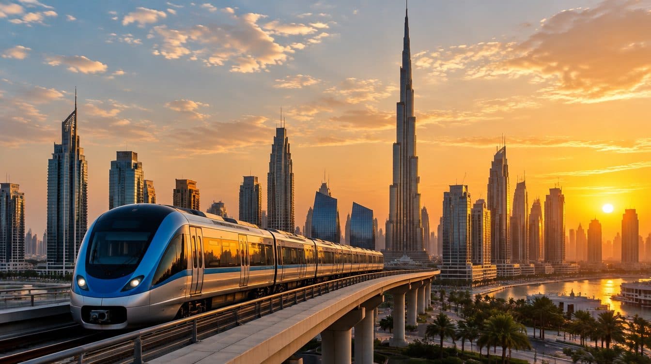Der Burj Khalifa ragt über die Skyline von Downtown Dubai