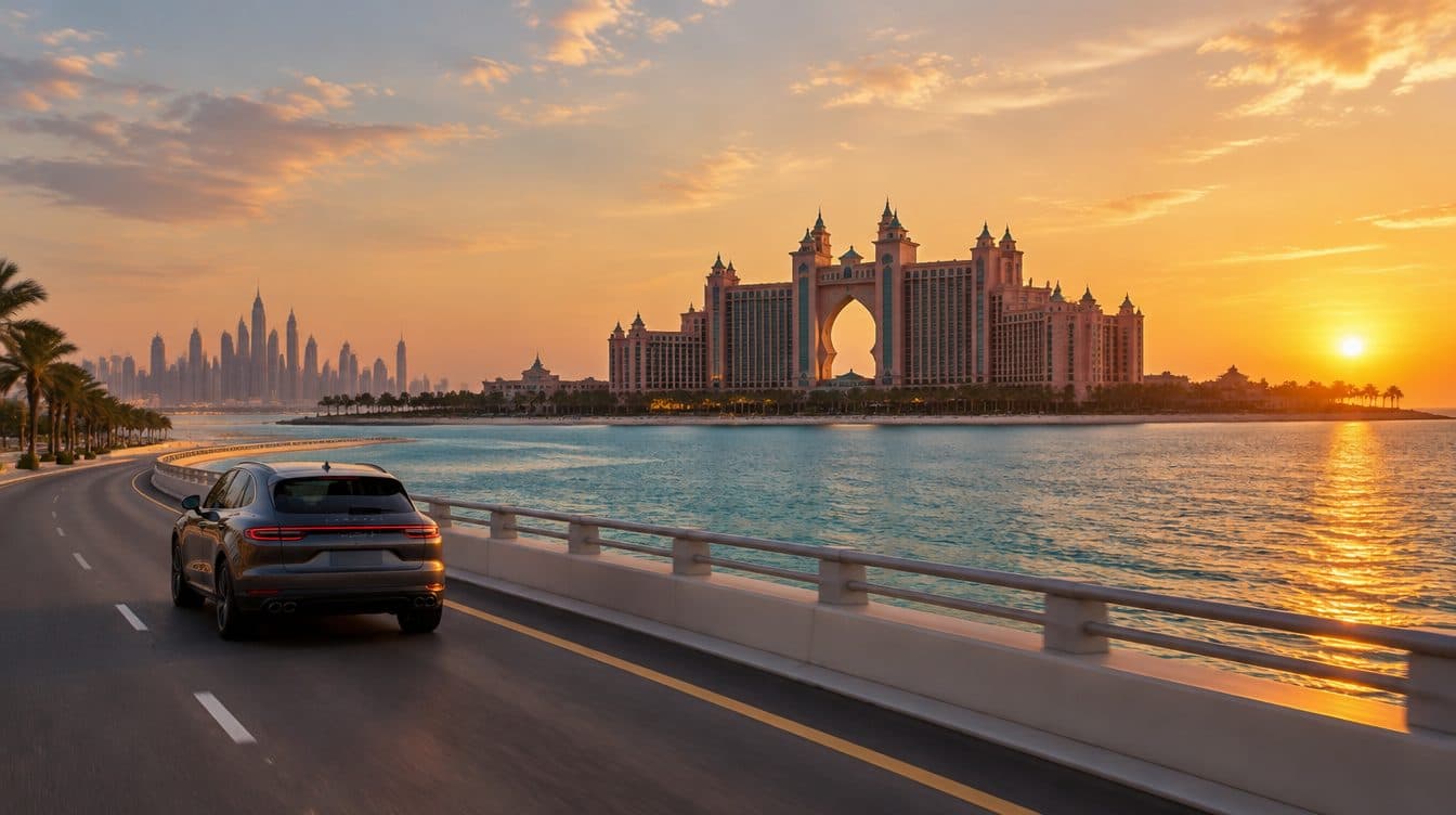 Luftaufnahme der Insel Palm Jumeirah, die von der Küste Dubais ins Meer hinausragt