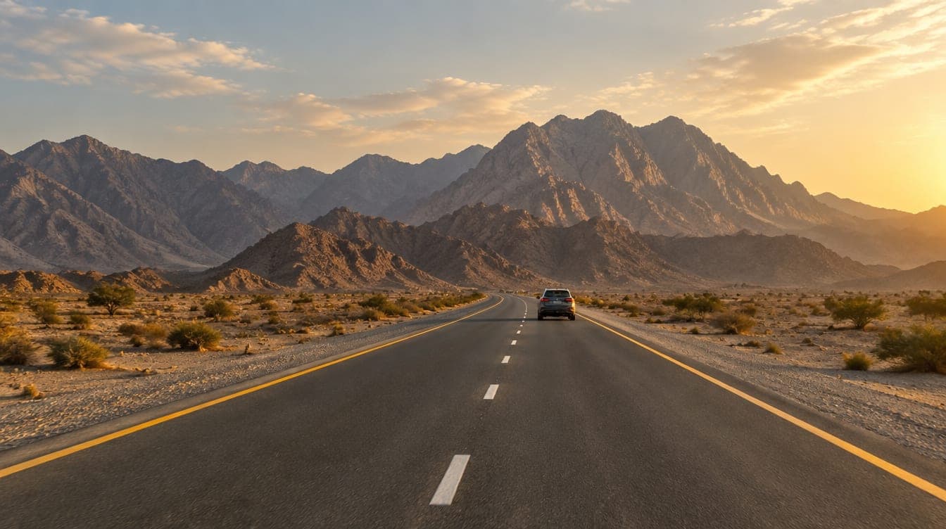 An open highway leading out of the city toward the mountains
