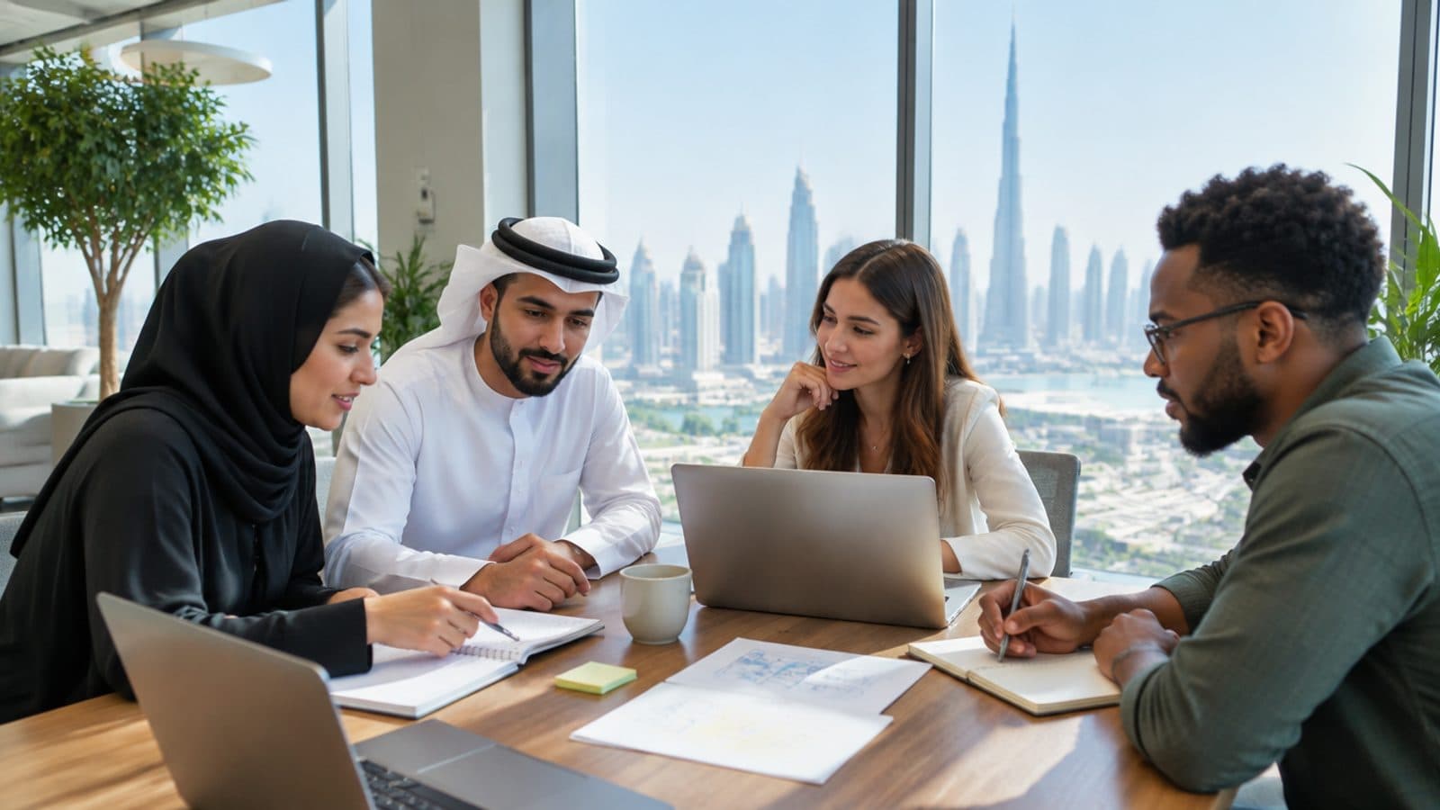 فريق TripReview يعمل معًا في مكتب بدبي