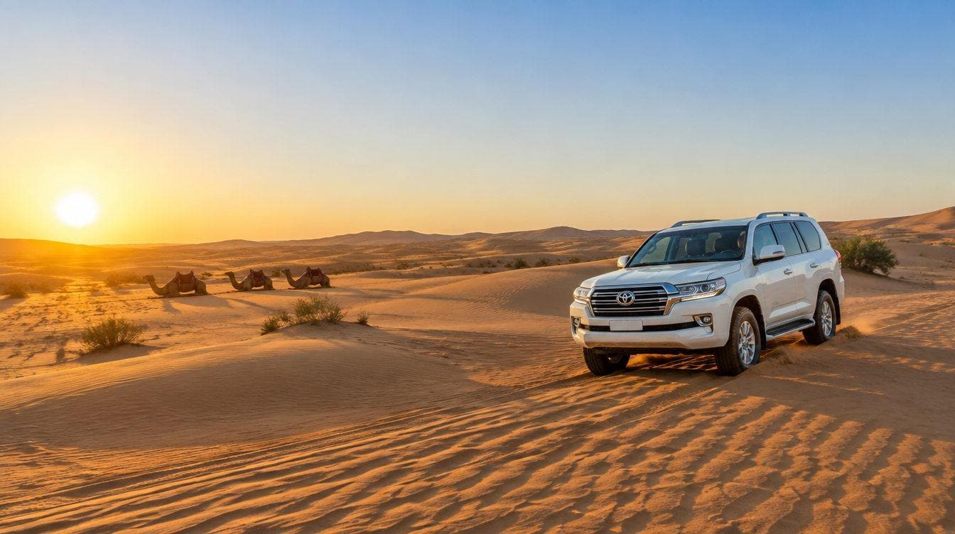 A family on the dunes during a morning desert safari