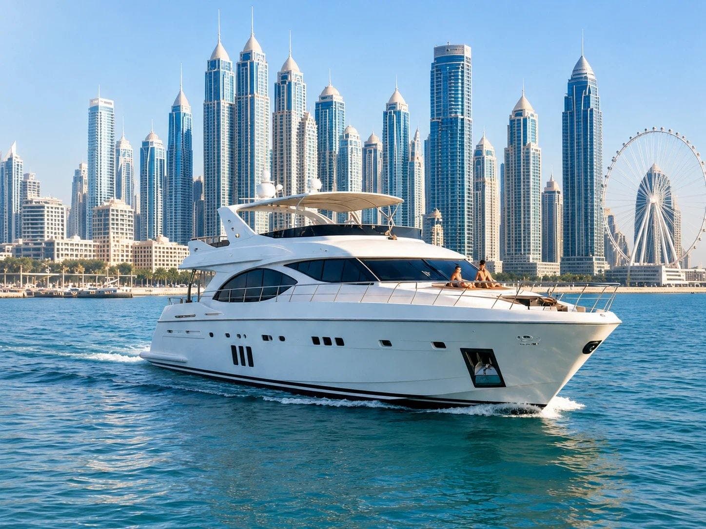 A private charter yacht leaving Dubai Marina