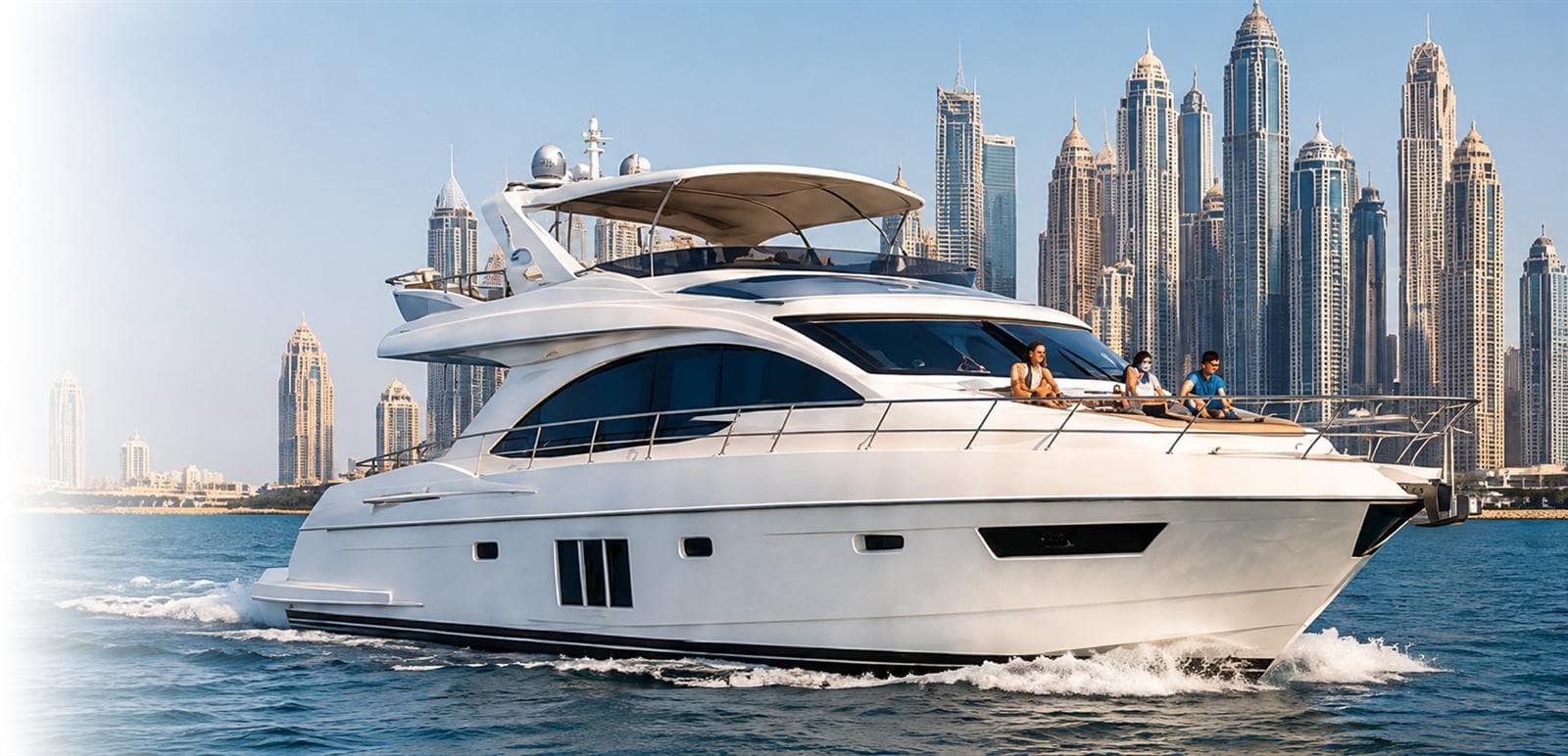 A yacht off Palm Jumeirah with Atlantis behind