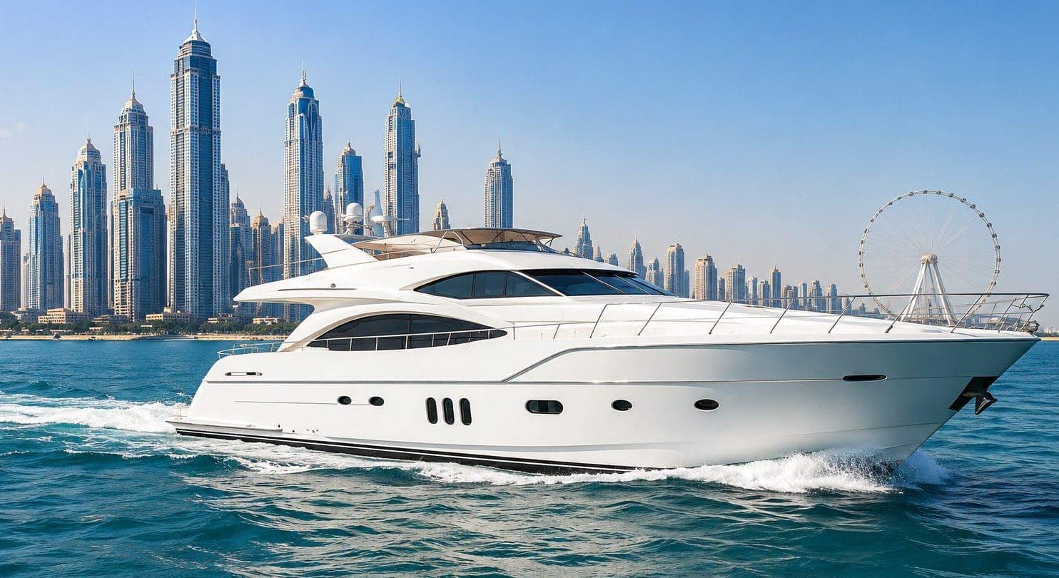 Yachts lined up at a berth in Dubai