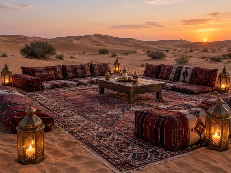 Majlis seating at a desert safari camp