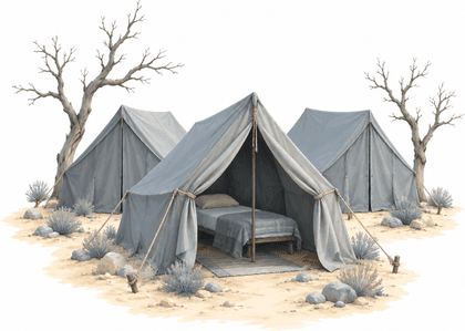 Un petit camp du désert composé de tentes privées