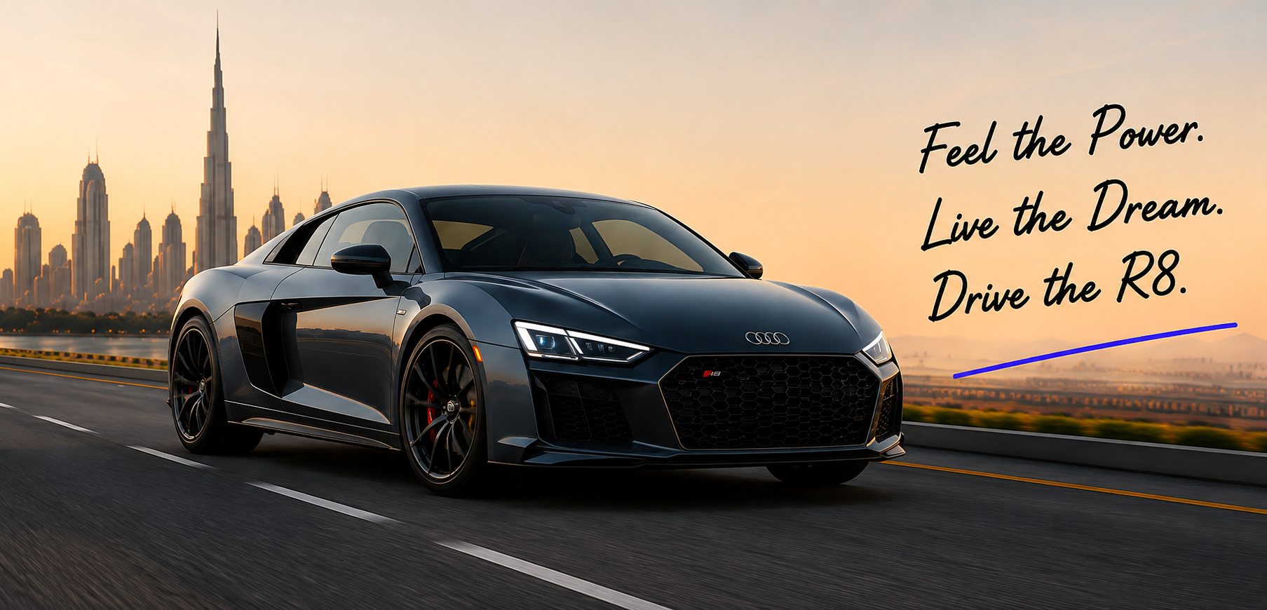 Audi R8 on a Dubai highway — feel the power, live the dream, drive the R8