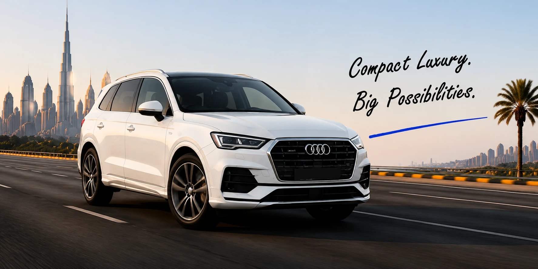 Compact Luxury. Big Possibilities. — Audi Q3 on a Dubai highway