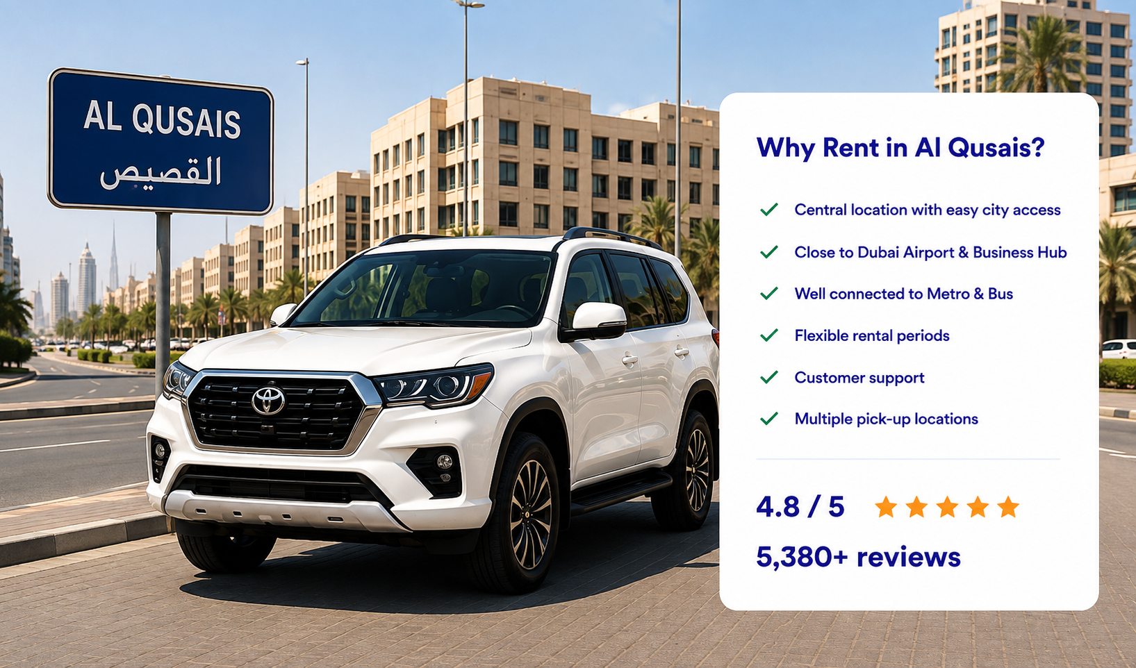 Car rental in Al Qusais Dubai — compare verified companies and real prices