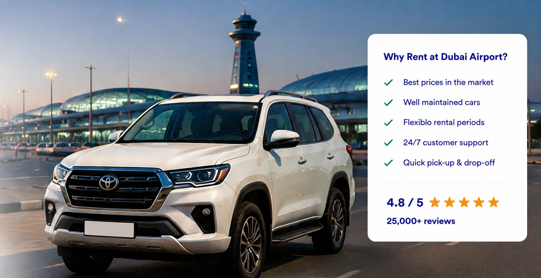 Car rental at Dubai Airport DXB — compare verified companies and real prices