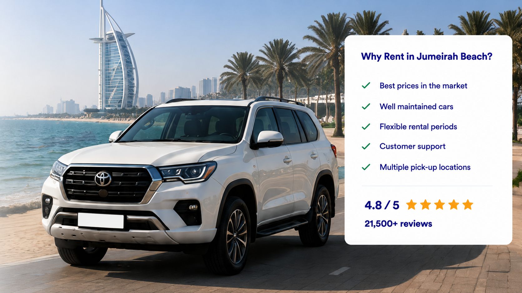 Car rental in Jumeirah Beach JBR — compare verified companies and real prices