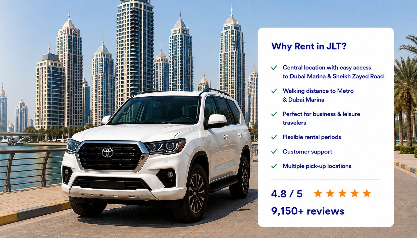 Car rental in JLT Dubai — compare verified companies and real prices