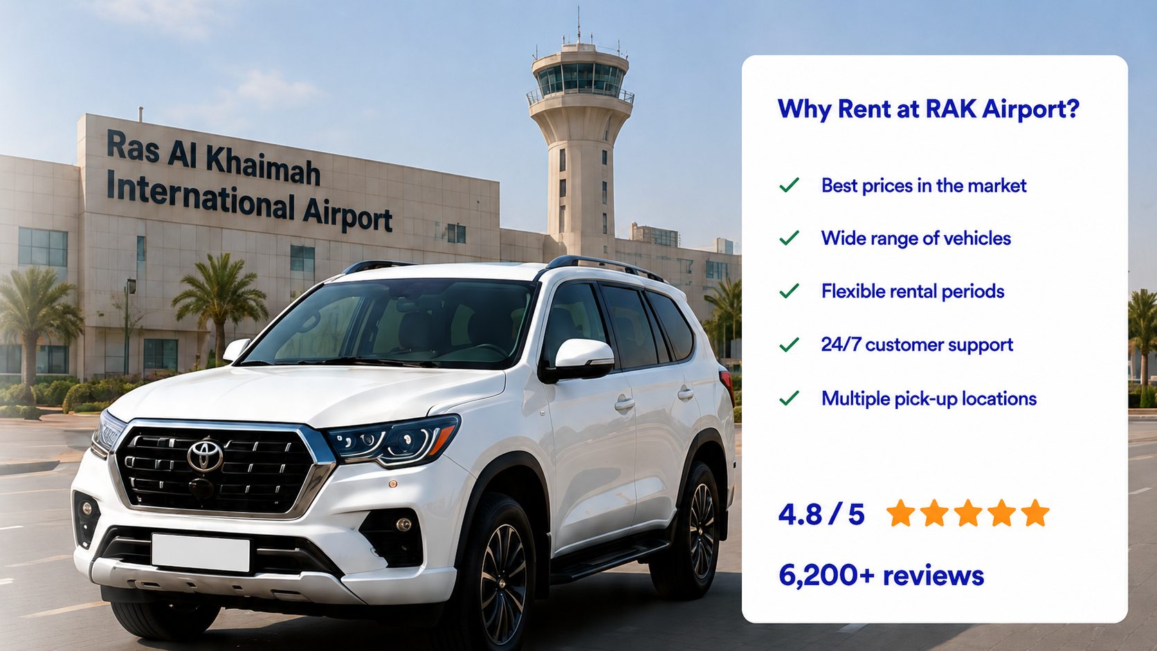 Car rental at RAK Airport (RKT), Ras Al Khaimah — compare verified companies and real prices