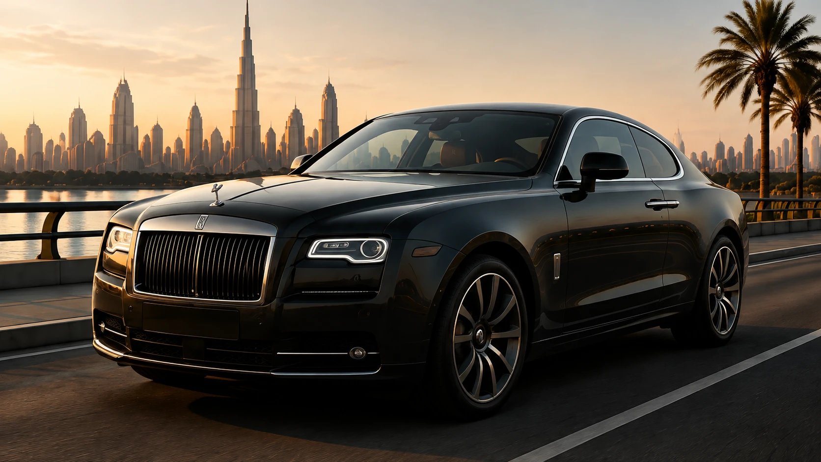 Rolls Royce Wraith with the Dubai skyline behind