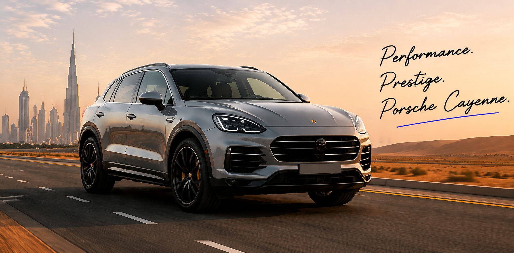 Porsche Cayenne on a Dubai highway — performance, prestige, Porsche Cayenne