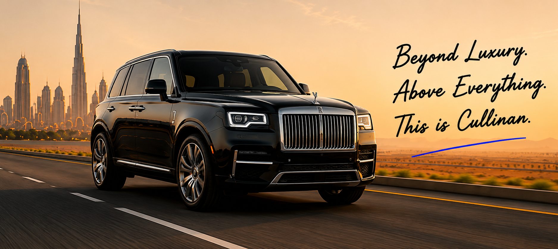 Rolls-Royce Cullinan on a Dubai highway — beyond luxury, above everything